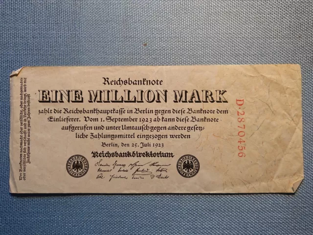 Old German Banknote Money Bill One Million Mark 1. September 1923 D2870456