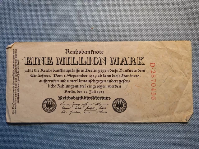 alte Reichsbanknote Geldschein Eine Million Mark 1. September 1923 D2870456