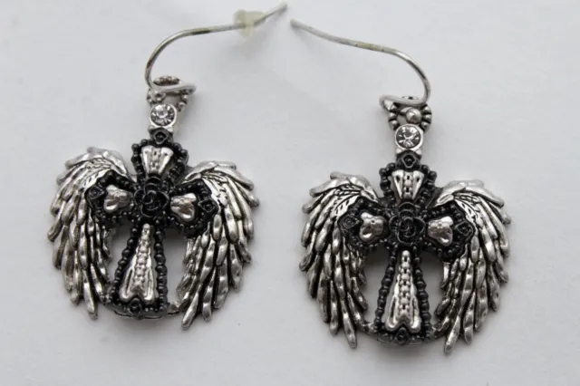Women Silver Metal Western Jewelry Earrings Set Angel Wings Cross Texas Bling
