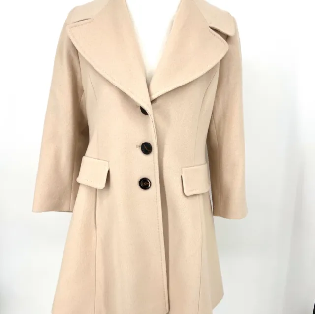 Fleurette 100% Italian Wool Notched Collar Coat Made in USA 3/4 Sleeve Size 14P