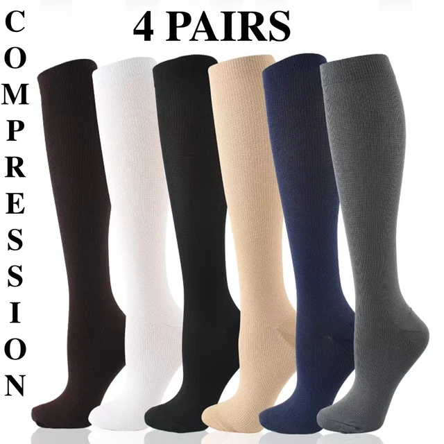 (4 Pairs) Compression Socks Stockings Women Mens Knee High Medical 20-30 mmHG