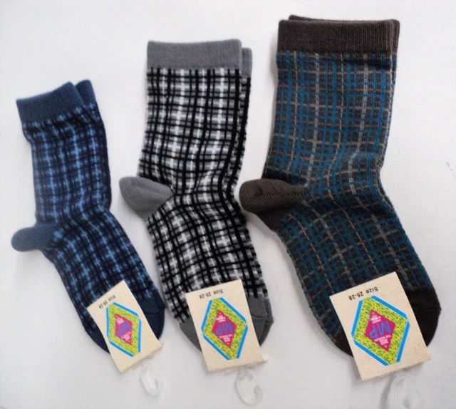 Boys crew socks by MP - Brown, Grey, Blue Plaid - set of 3 pairs