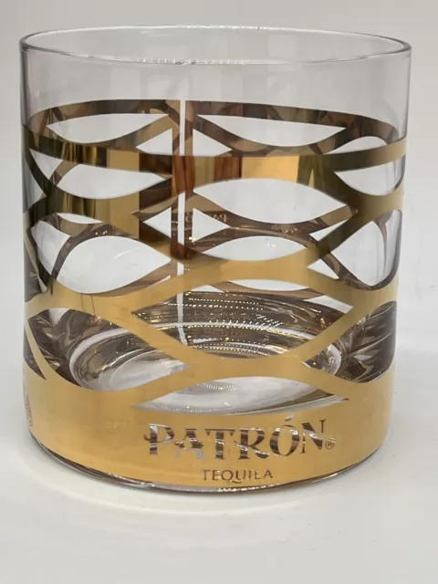 Collectible Advertising Patron Tequila Gold Trimmed Rock Glass
