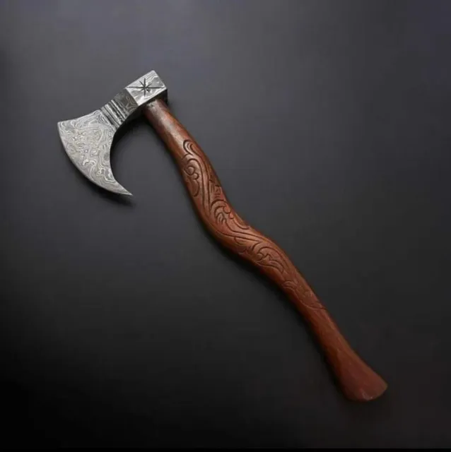 New Viking Custom Handmade Damascus Steel Hunting Axe | Natural Wood Handle