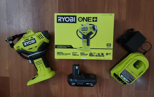 RYOBI 18V ONE+ High Pressure Inflator w/ Gauge + Battery + Charger (P737D)