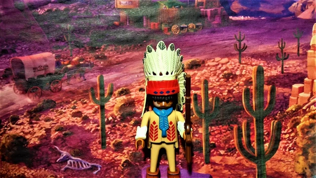 Set PLAYMOBIL Vintage Western - Chef Indien, Tipi, Chariot - Année 1989 - Bon état
