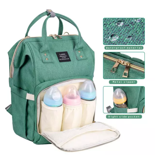 Baby DiaperBag Backpack Travel Mom Mummy Maternity Changing Pad Waterproof Green