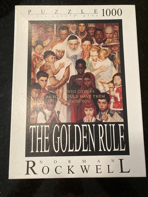 THE GOLDEN RULE Norman Rockwell 1000 pc Fink Puzzle with Box Easel £3. ...