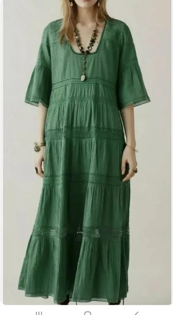 ZARA SS19 SIZE M 100% Cotton Studio Campaign Green Embroidered Dress Bnwt  37.10 - PicClick UK