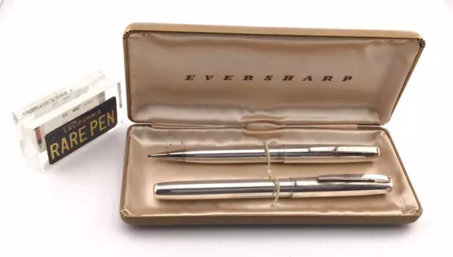 Vtg EVERSHARP VENTURA Sterling Silver Fountain Pen Pencil Set 14K Med nib NEW