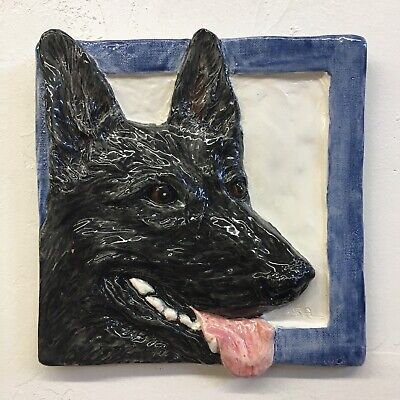 German Shepherd Ceramic HANDMADE 3D Dog Portrait Tile by Sondra Alexander Art
