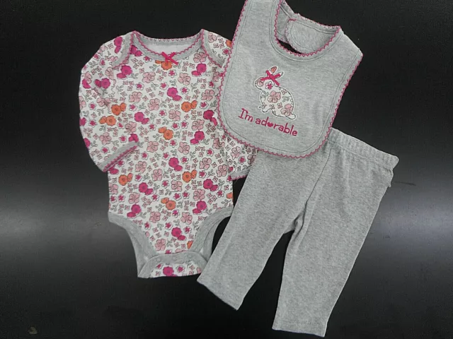 Infant Girls Best Beginnings $20 Body Suit, Pants & Bib 3PC. Set Sizes 3Mt -12Mt