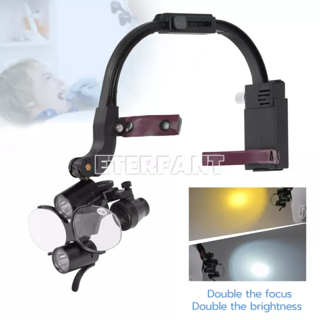 ETERFANT 3.5X Dental Surgical Headband Binocular Loupes 5W LED Head Light 2 Leds