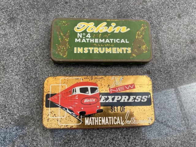 2 x Vintage Mathematical Instrument Sets - Express and Tokin Tins