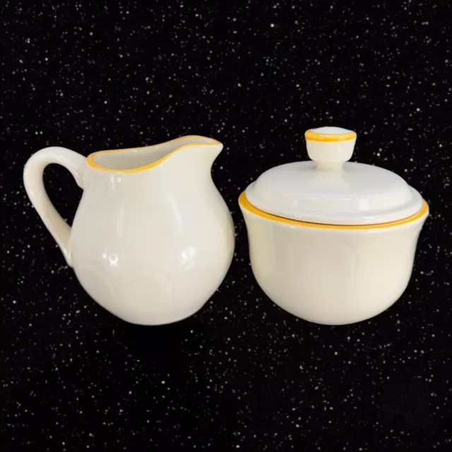 Franciscan Interpace Creamer And Sugar Set Ceramic USA No 36 Yellow Edges VTG