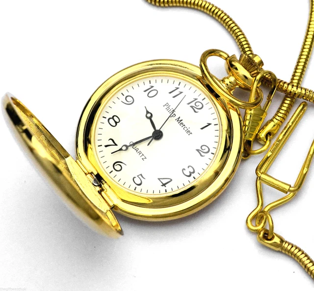 PHILIP MERCIER GENTS Gold Tone Pocket Watch Easy To Read With