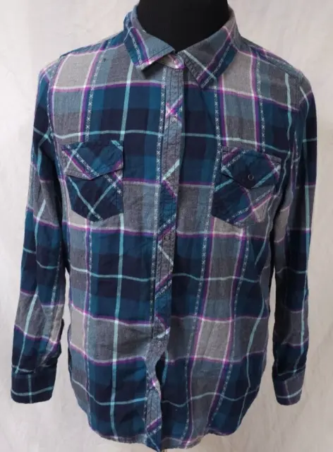 Arizona Jean Co XL Multicolor Plaid Long Sleeve Snap Roll Tab Flannel Shirt