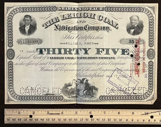 1930 Rare Lehigh Coal & Navigation Company $50 Shares Stock Certificate