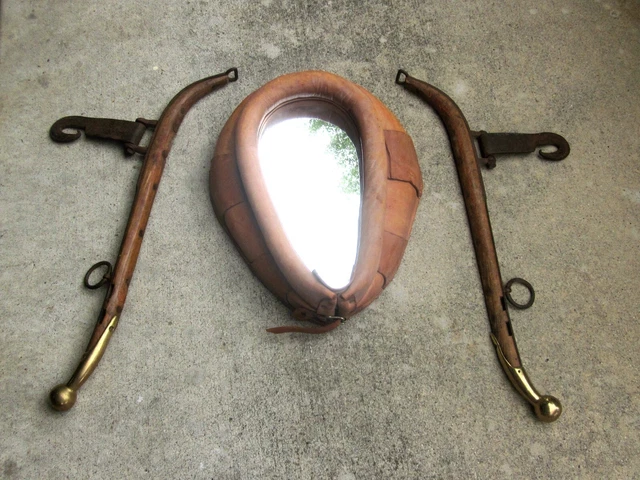 Antique Leather HORSE HARNESS COLLAR MIRROR with Hames ~ Ranch Western decor