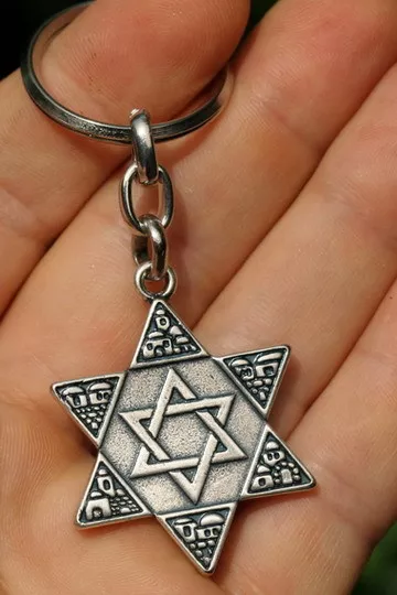 Star of David Magen Keychain Hebrew Jewish Traveller Prayer Jerusalem Key Ring