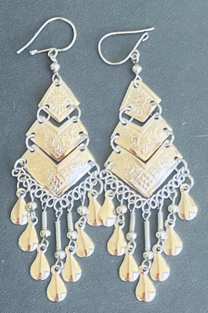 Peruvian Alpaca Silver Earrings Handmade Long Dangle Ethnic Inca Lightweight