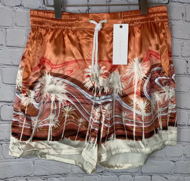 NWT PARKE & RONEN Mens' Orange Palm Trees Trunks Board Shorts Size Small