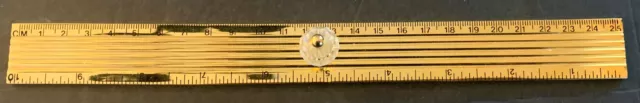 Vintage Solid Brass 10” Inch Ruler With Glass Crystal Knob