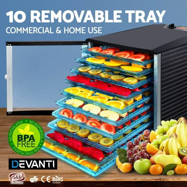 10 Trays Food Dehydrator Home Commercial Fruit Dryer Jerky Beef Maker BPA Free