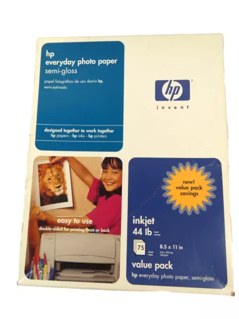 50 Sheets HP Semi-Gloss Everyday Inkjet Photo Paper Double -Sided 8.5 x 11 44 Lb