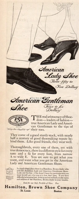 1914 Hamilton Brown Shoe Company American Lady Gentleman Vintage Fashion Ad