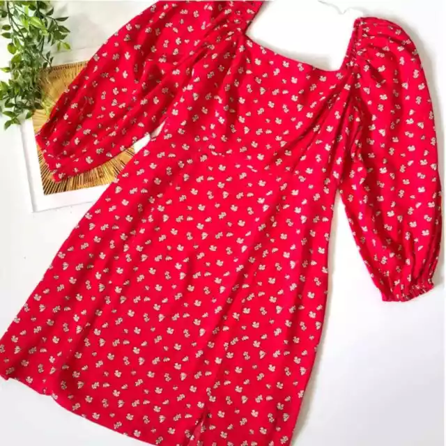 Sanctuary Cilia Square Neck Floral Print Dress in Red Sz 4