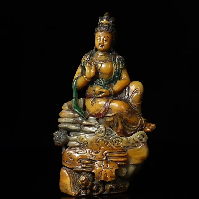 Chinese Exquisite Handmade Guanyin carving Shoushan Stone Statue