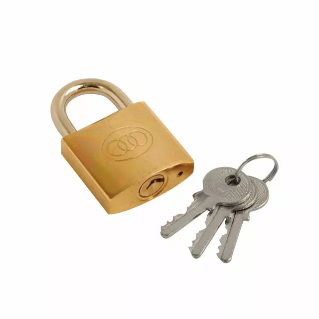 Brass padlock tri circle 32mm with three keys new boxed