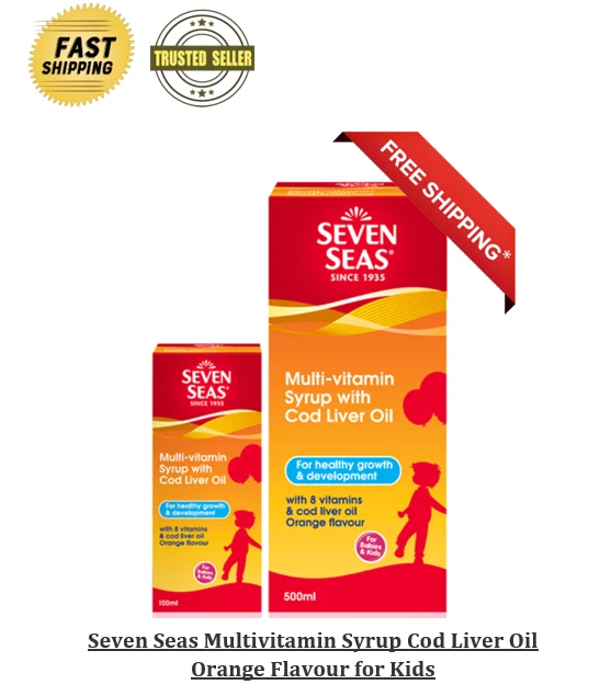 500ml + 100ml Seven Seas Multivitamin Syrup Cod Liver Oil Orange Flavor For Kids