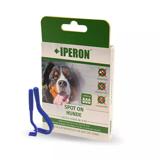IPERON® 2 x 3 x 3 ml SPOT-ON Zeckenschutz Flohschutz große Hunde + Zeckenhaken