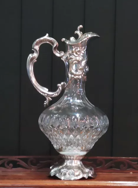 Antique Art Nouveau Topazio Silver Plate and Cut Glass Claret Jug