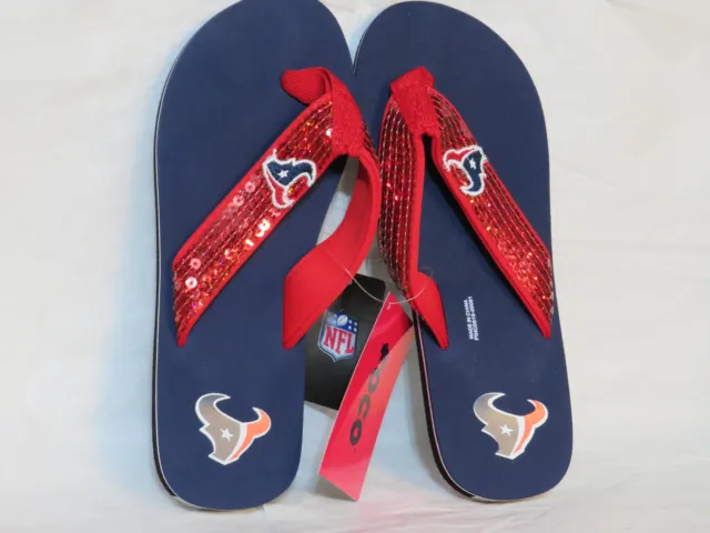 Houston Texans Womens Shoe Small Us 5-6 Sequin Flip-Flop Sandal Blue New Nwt