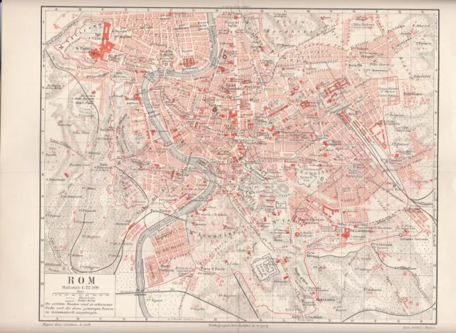 c. 1890+ ITALY ROME ROMA CITY PLAN Antique Map