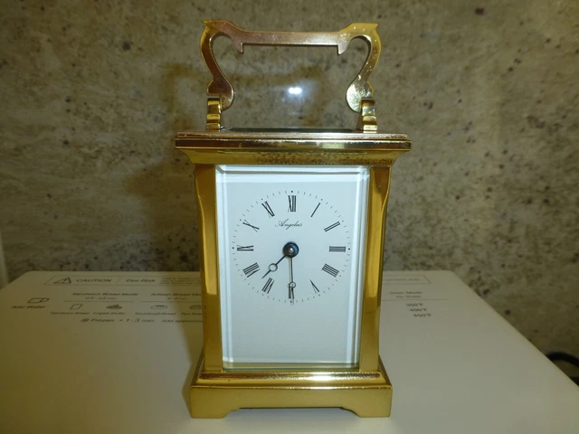 ANGELUS 11 JEWELS Made in England Carriage Clock Mechanical Wind Up ...