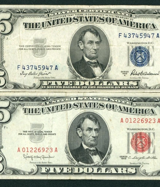 ((TWO NOTES)) $5 1953/ 1963 Silver Certificate/United States DAILY AUCTION