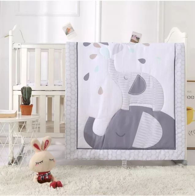 Gray Crib Bedding Set, Premium 3-Piece Baby Bedding Set Elephant,Crib Bedding