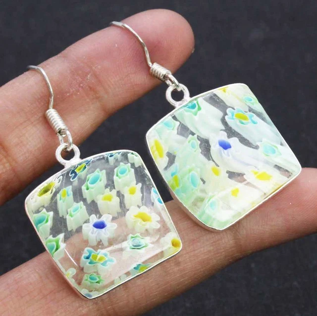 Dichroic Glass 925 Silver Plated Handmade Earrings of 1.5" Ethnic Gift