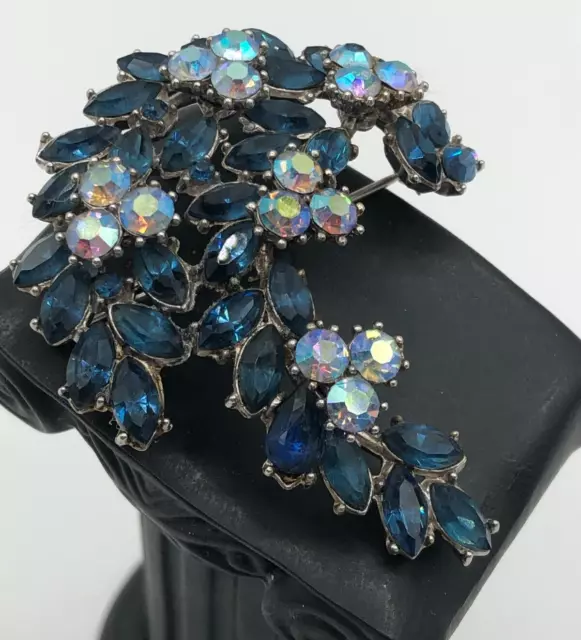 CROWN TRIFARI Alfred Philippe Blue & AB Crystal Rhinestone Silver Tone Brooch 2