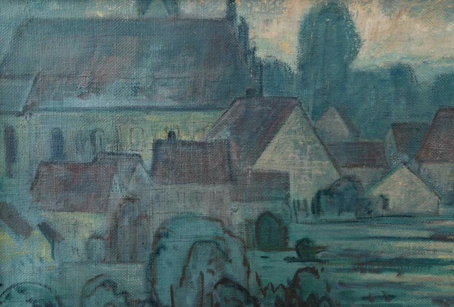 Antiguo O Pintura Al Óleo Vistas Pueblo Expresivo Akademisch 85x50cm Casas De