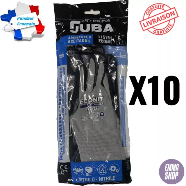 10x Paires Gants de Travail en Nitrile Ultra Résistant Taille L T9 Bricolage