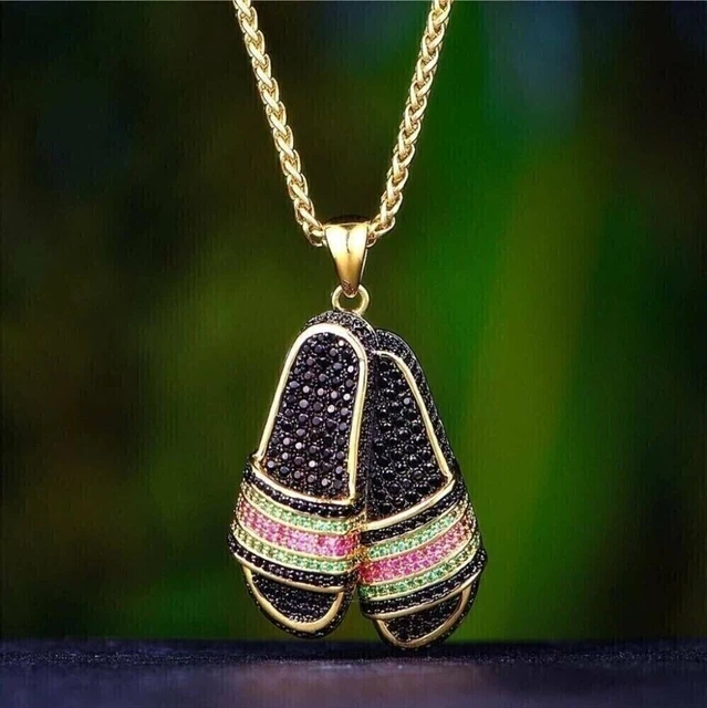 2.50 Ct Round Lab Created Black Diamond Womens FLIP-FLOP Pendant 14K Gold Plated