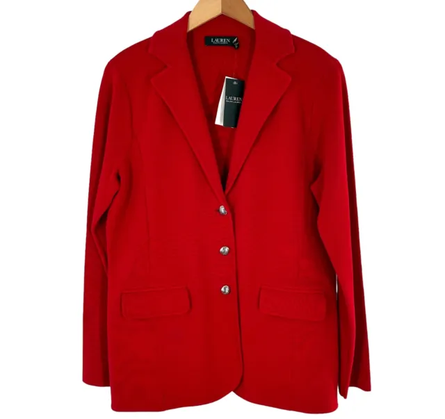NEW Ralph Lauren Red Cotton Knit Crest Button Blazer Size XL Jacket