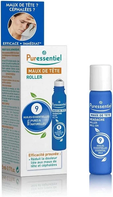 [5ML] PURESSENTIEL MAUX DE TÊTE Roller Migraine Céphalées 9 Huiles Essentielles