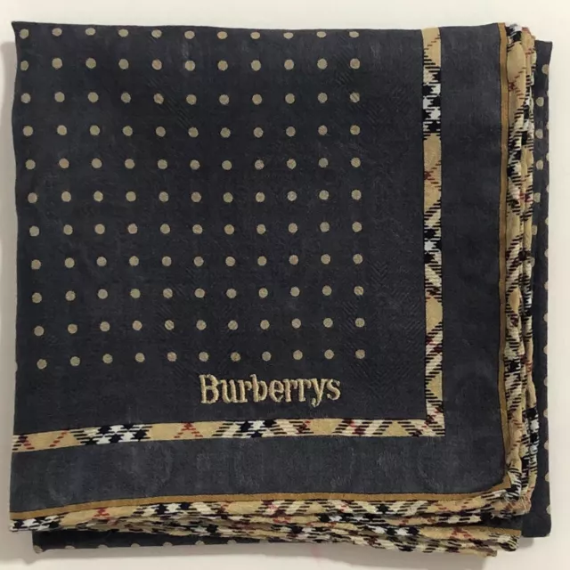 Burberrys Vintage Handkerchief Men's Blue check polka dots Pocket Square 20"