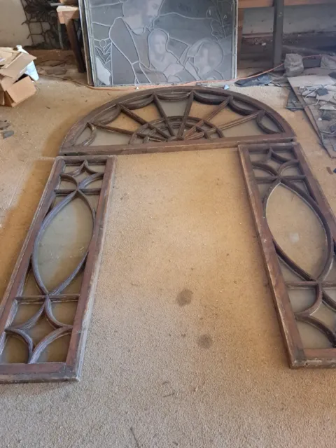 Antique Architectural Half Round Window And Matching Sidelights,Circa  1890